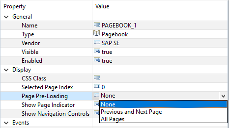 Option Pre-load, propriété du PageBook de SAP Lumira Designer