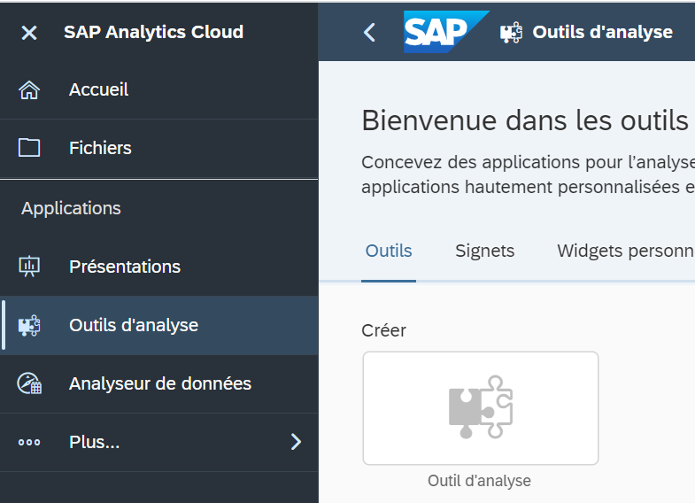 SAC menu: creation of Analytics Designer application