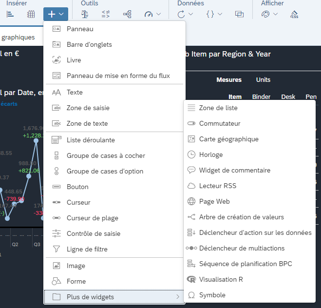 Analytics Designer widget list